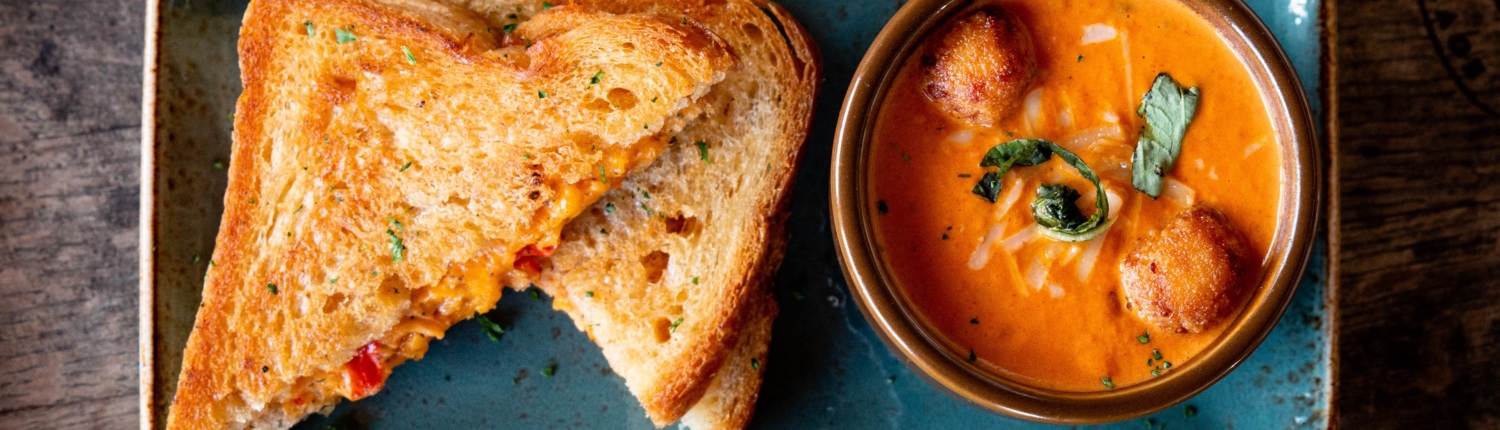 Pimento Grilled Cheese & Tomato Basil Soup